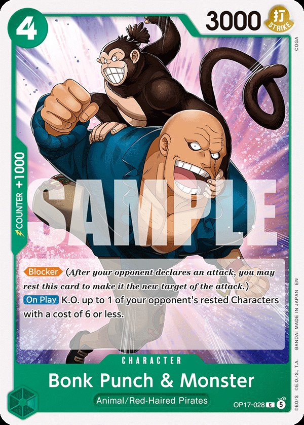 Bonk Punch & Monster OP17-028, the C printing from OP-17 of the One Piece Card Game