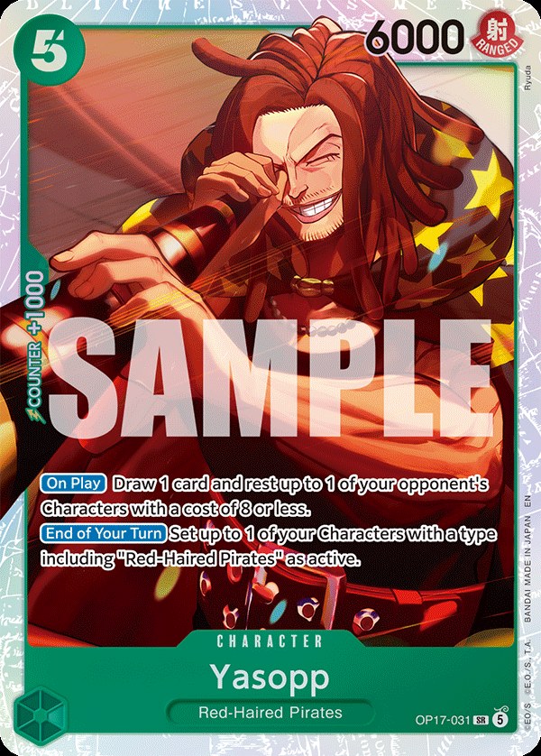 Yasopp OP17-031, the SR printing from OP-17 of the One Piece Card Game
