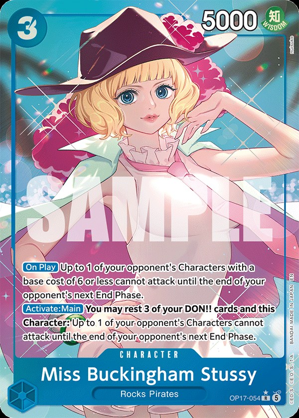 Miss Buckingham Stussy OP17-054, the R printing from OP-17 of the One Piece Card Game