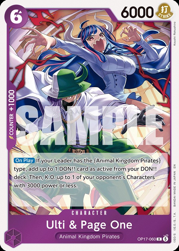 Ulti & Page One OP17-060, the R printing from OP-17 of the One Piece Card Game