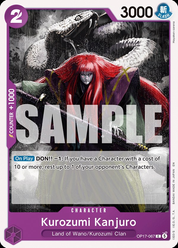 Kurozumi Kanjuro OP17-067, the C printing from OP-17 of the One Piece Card Game