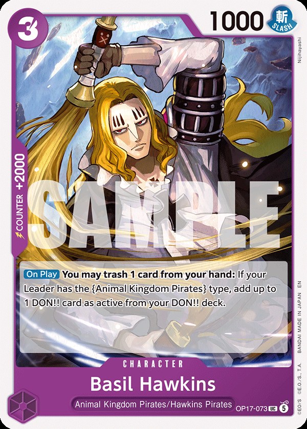 Basil Hawkins OP17-073, the UC printing from OP-17 of the One Piece Card Game