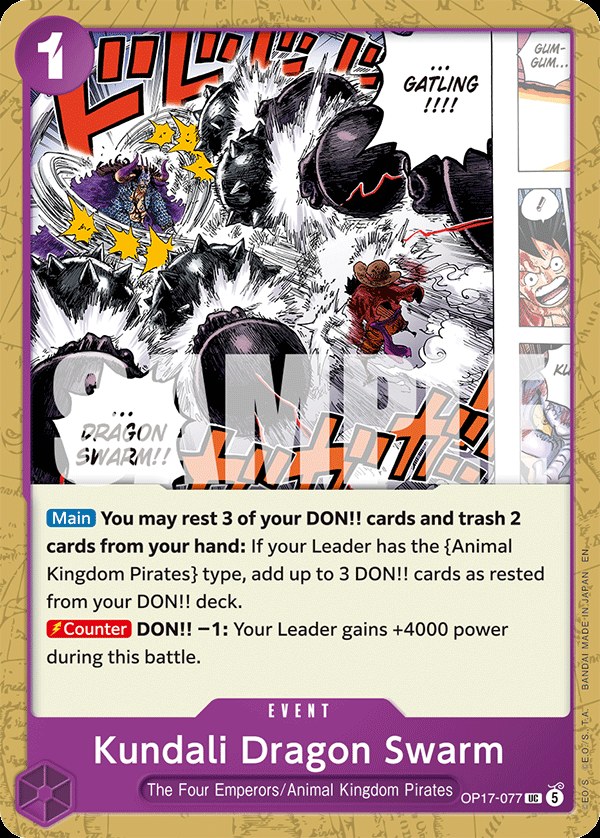 Kundali Dragon Swarm OP17-077, the UC printing from OP-17 of the One Piece Card Game