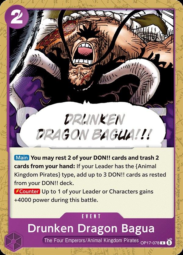Drunken Dragon Bagua OP17-078, the C printing from OP-17 of the One Piece Card Game