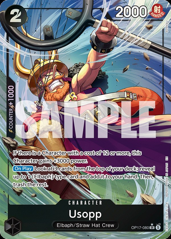 Usopp OP17-080, the SR printing from OP-17 of the One Piece Card Game