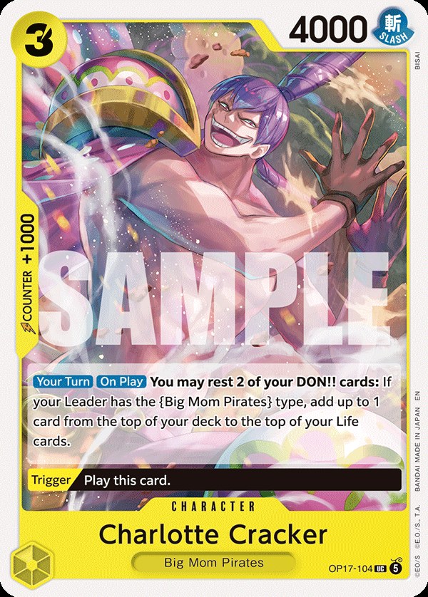 Charlotte Cracker OP17-104, the UC printing from OP-17 of the One Piece Card Game