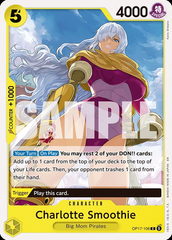 Charlotte Smoothie OP17-106, the C printing from OP-17 of the One Piece Card Game