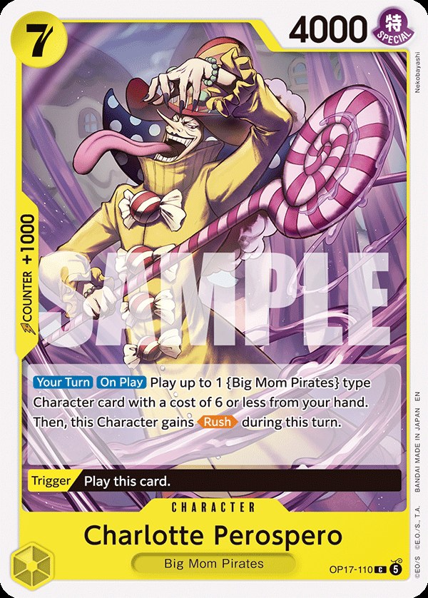 Charlotte Perospero OP17-110, the C printing from OP-17 of the One Piece Card Game