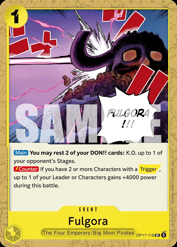 Fulgora OP17-116, the UC printing from OP-17 of the One Piece Card Game