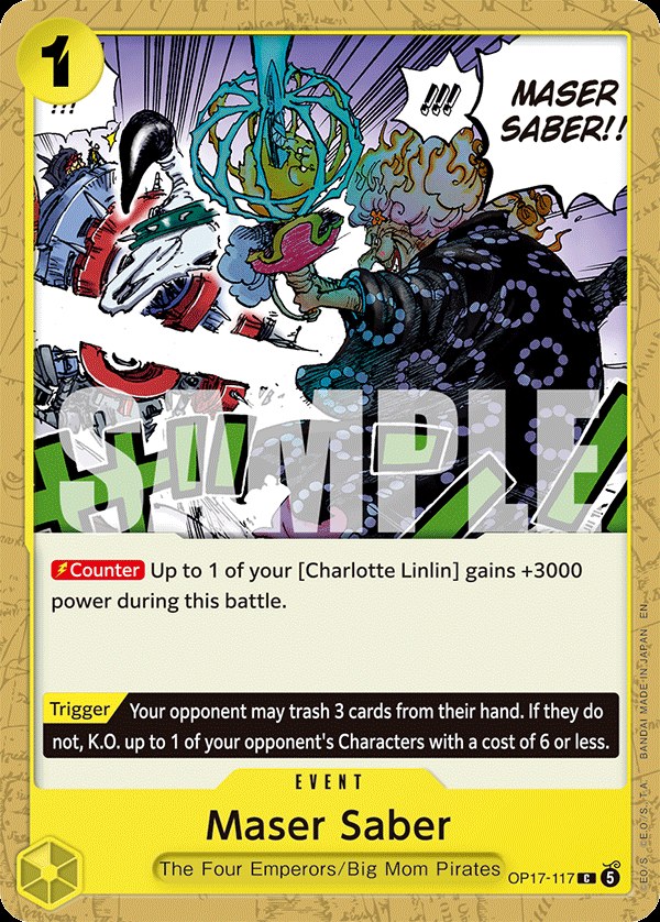 Maser Saber OP17-117, the C printing from OP-17 of the One Piece Card Game