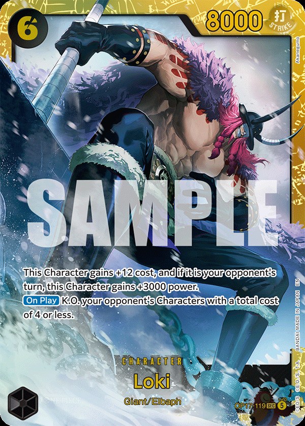 Loki OP17-119, the SEC printing from OP-17 of the One Piece Card Game