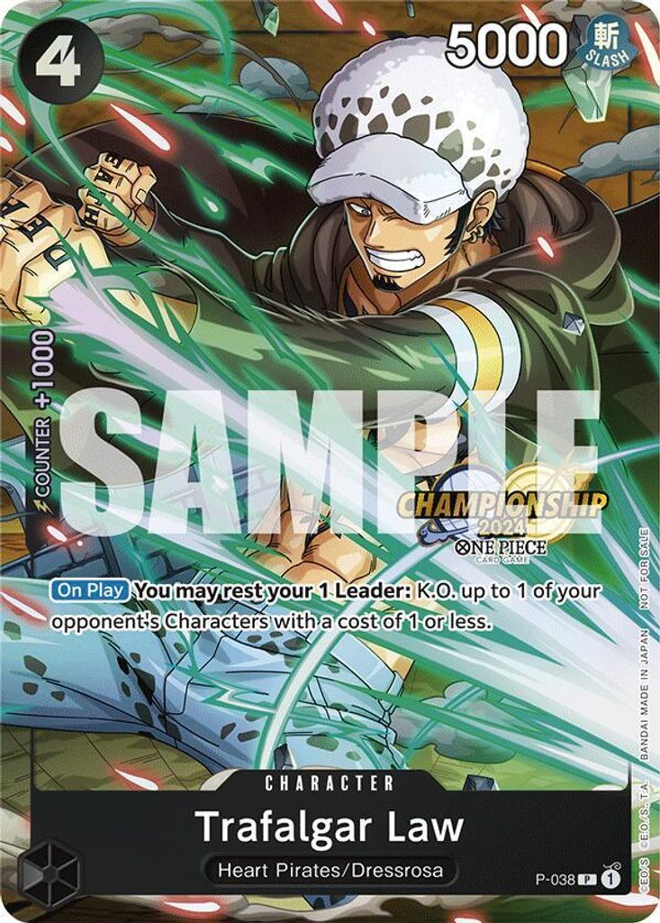 Trafalgar Law P-038, the printing from P of the One Piece Card Game