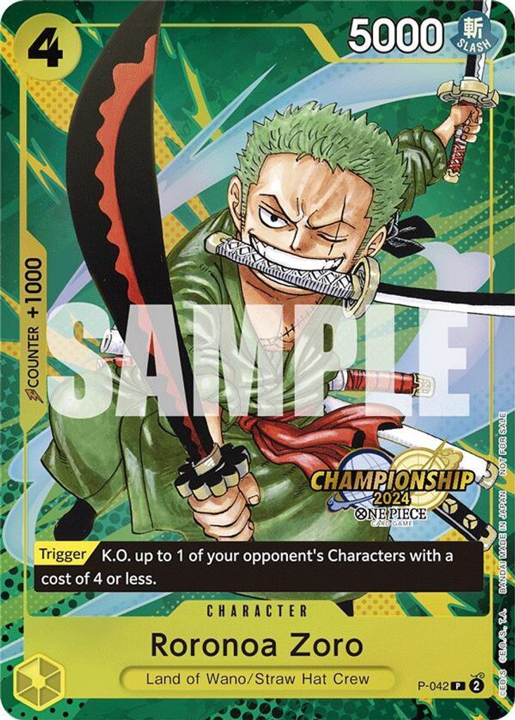 Roronoa Zoro P-042, the P printing from P of the One Piece Card Game