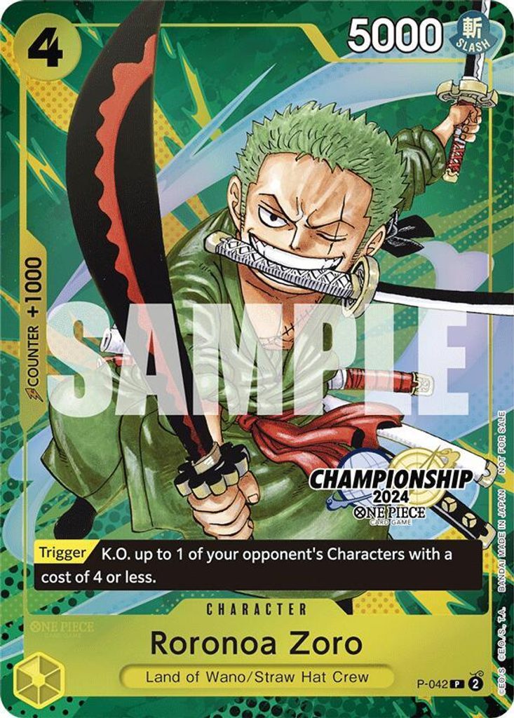 Roronoa Zoro P-042, the P printing from P of the One Piece Card Game