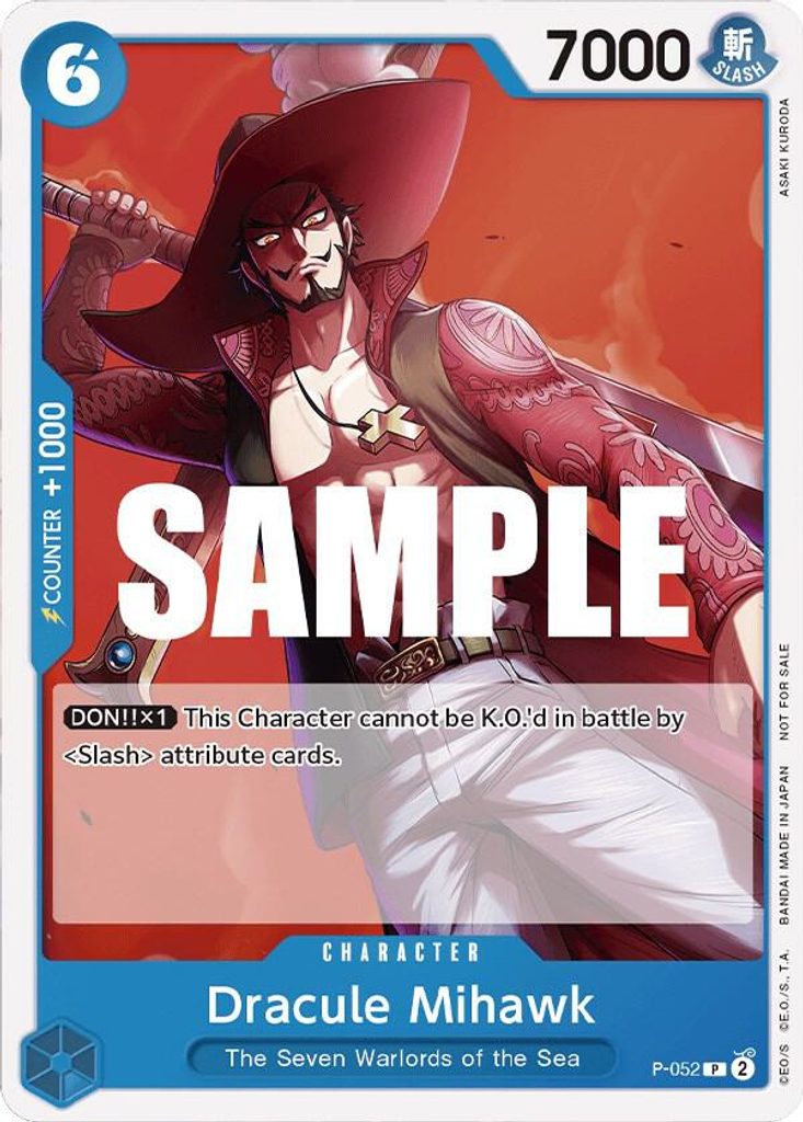 Dracule Mihawk P-052, the P printing from P of the One Piece Card Game