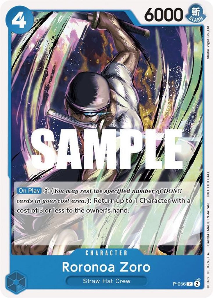 Roronoa Zoro P-056, the P printing from P of the One Piece Card Game