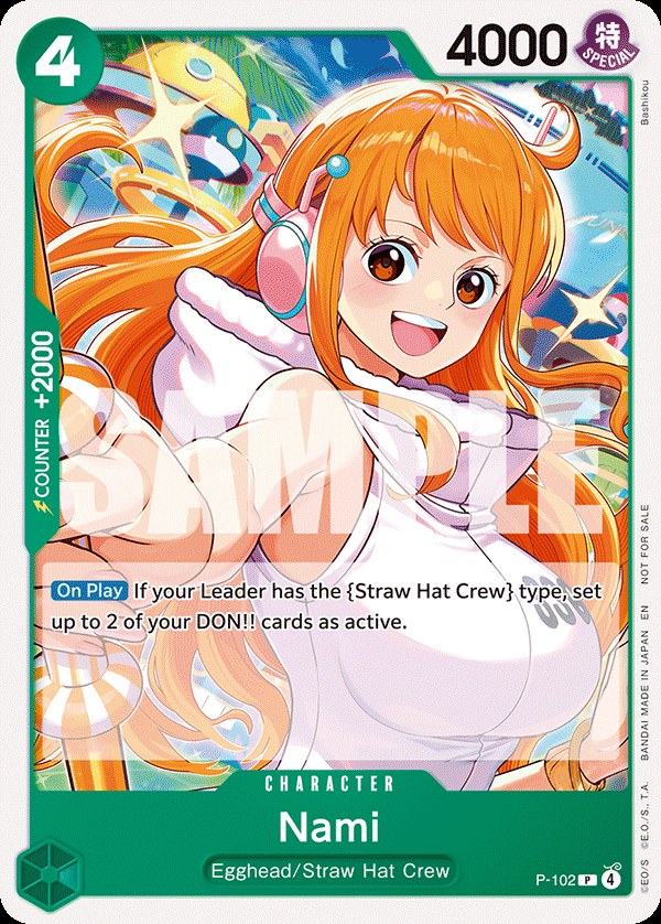 Nami P-102, the P printing from P of the One Piece Card Game