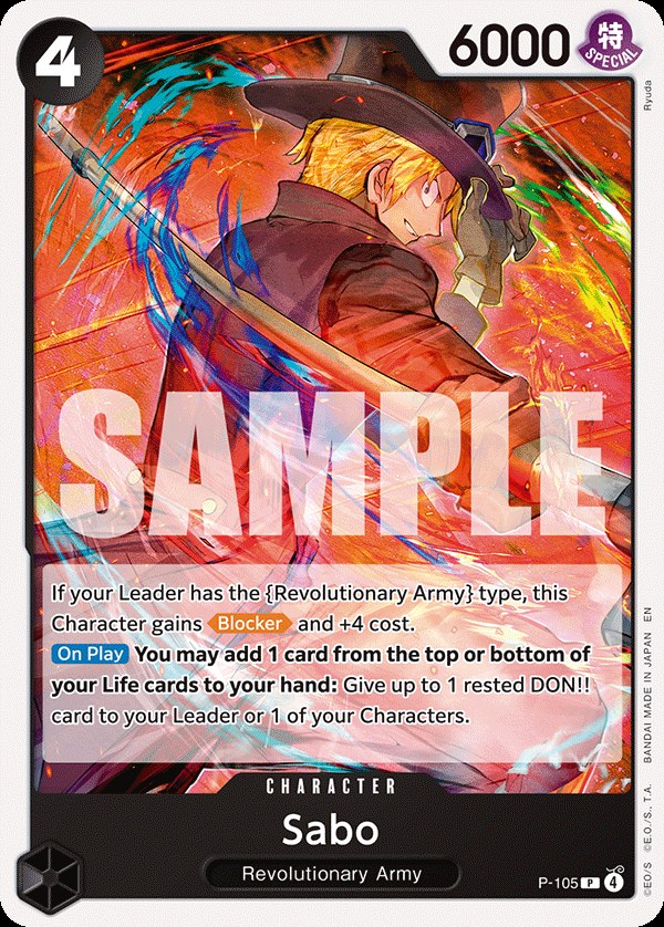 Sabo P-105, the P printing from P of the One Piece Card Game