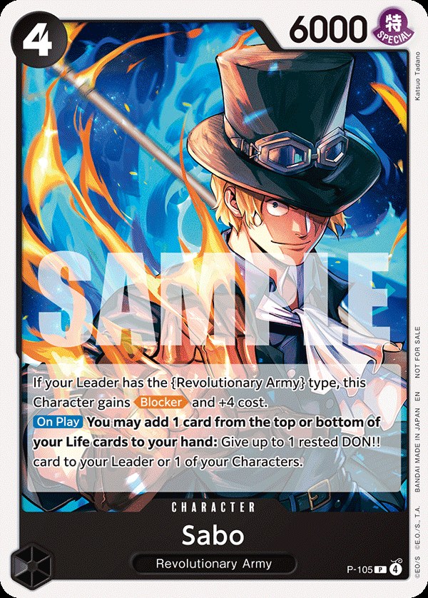 Sabo P-105, the P printing from P of the One Piece Card Game