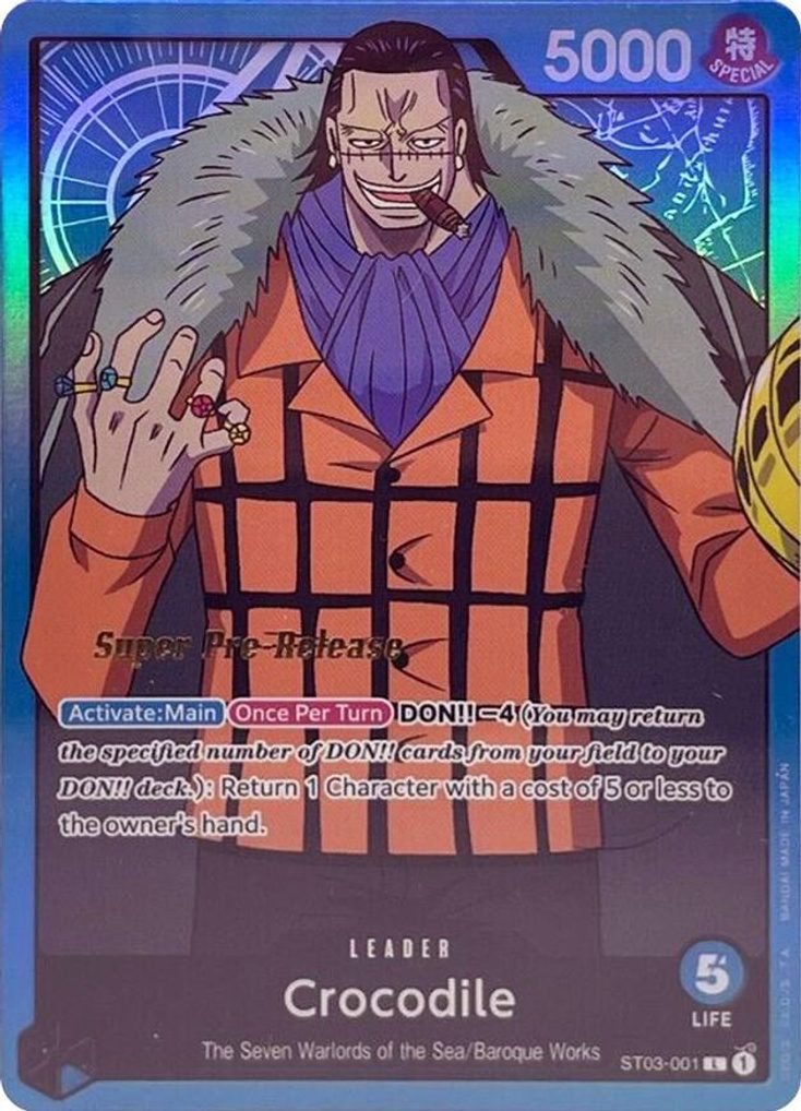 Crocodile ST03-001, the L printing from ST-03 of the One Piece Card Game