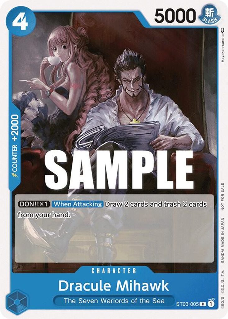 Dracule Mihawk ST03-005, the C printing from ST-03 of the One Piece Card Game