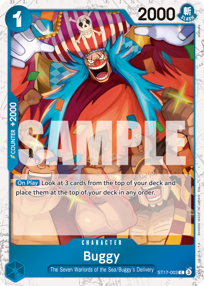 Buggy - ST17-003 ST17-003, the C printing from ST-17 of the One Piece Card Game