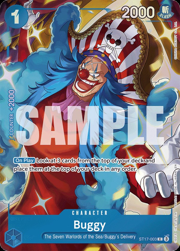 Buggy ST17-003, the C printing from ST-17 of the One Piece Card Game