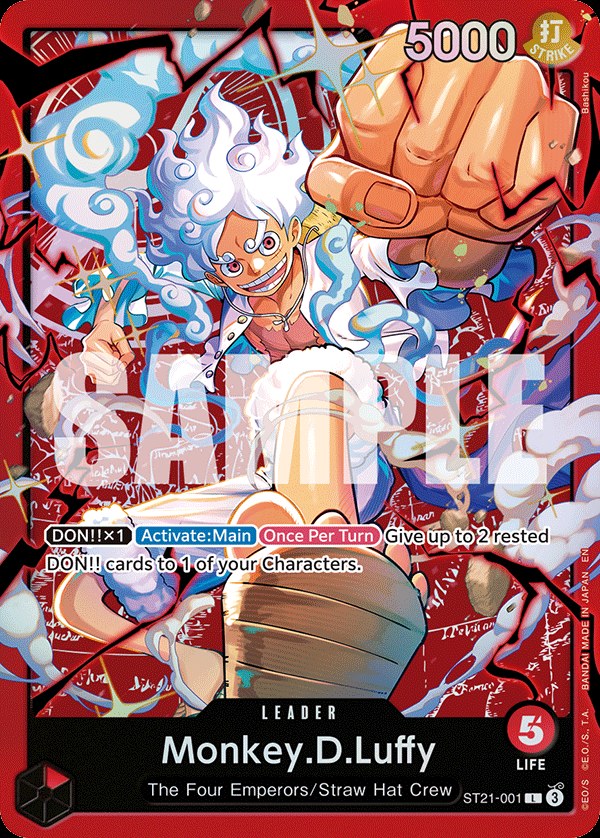 Monkey D. Luffy ST21-001, the L printing from ST-21 of the One Piece Card Game