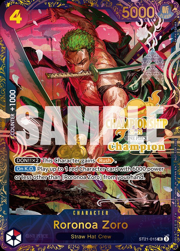 Roronoa Zoro ST21-015, the SR printing from ST-21 of the One Piece Card Game
