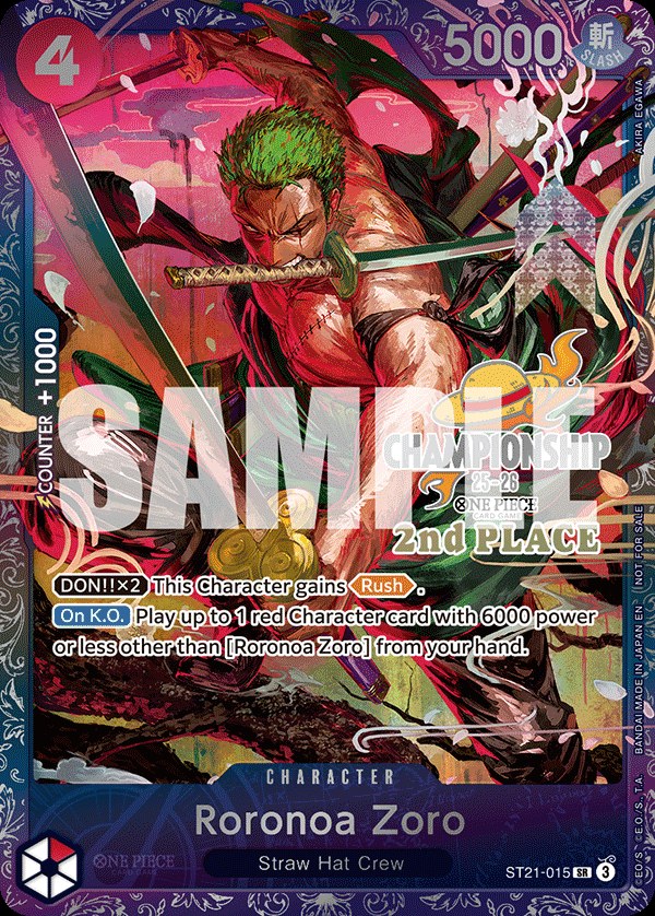 Roronoa Zoro ST21-015, the SR printing from ST-21 of the One Piece Card Game