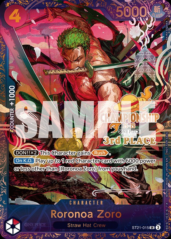 Roronoa Zoro ST21-015, the SR printing from ST-21 of the One Piece Card Game