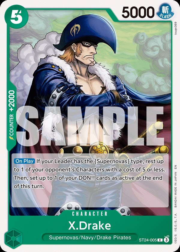 X.Drake ST24-005, the C printing from ST-24 of the One Piece Card Game