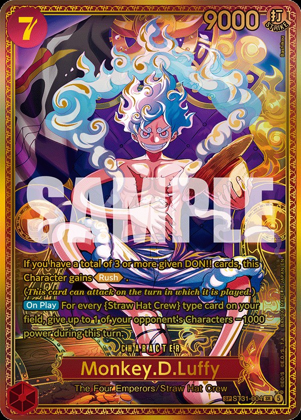 Monkey.D.Luffy (ST31-004) ST31-004, the SR printing from ST-31 of the One Piece Card Game