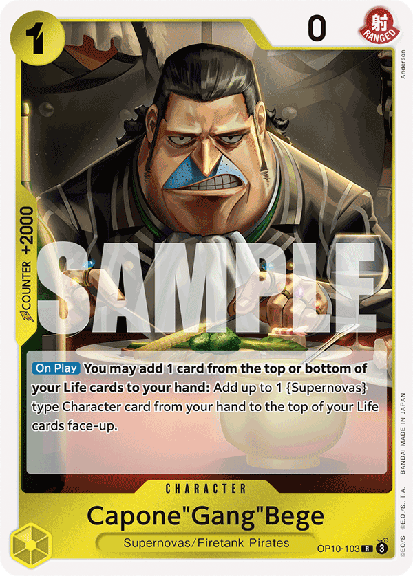 Capone"Gang"Bege OP10-103, the R printing from OP-10 of the One Piece Card Game