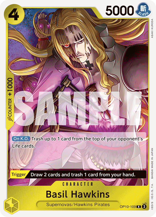 Basil Hawkins OP10-109, the R printing from OP-10 of the One Piece Card Game