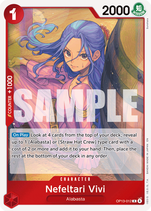 Nefeltari Vivi OP13-012, the R printing from OP-13 of the One Piece Card Game