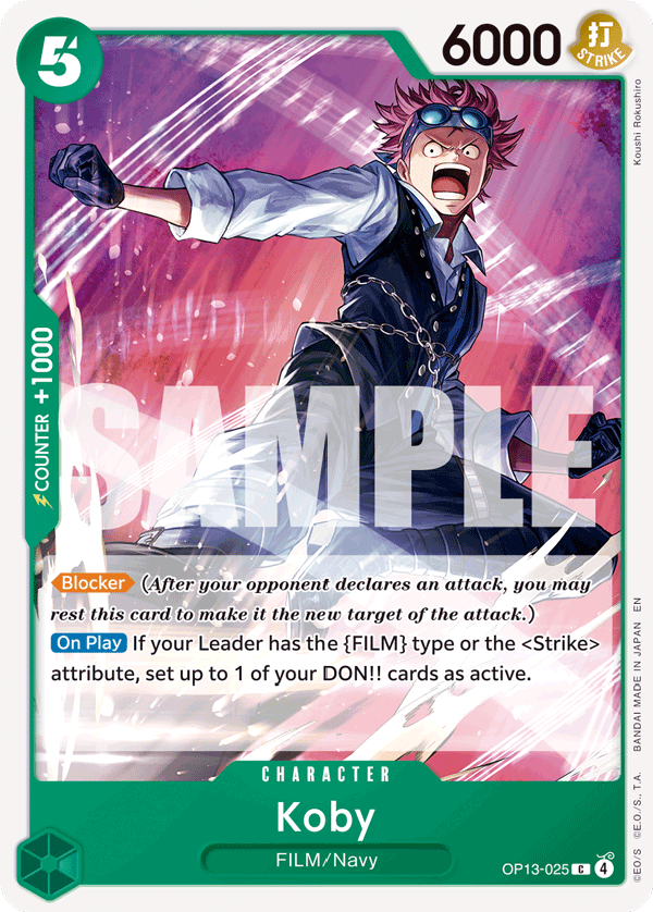 Koby OP13-025, the C printing from OP-13 of the One Piece Card Game
