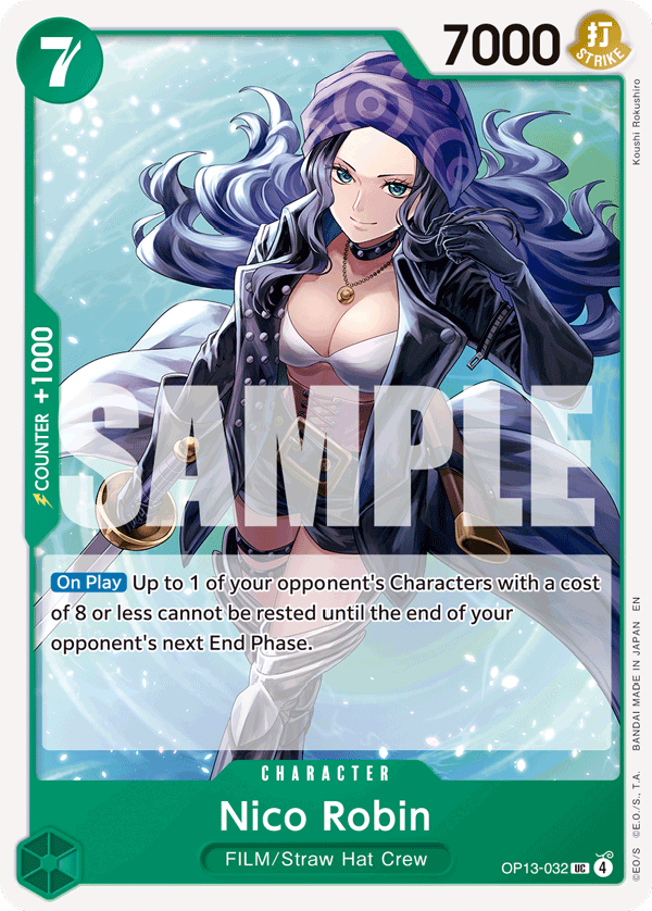 Nico Robin OP13-032, the UC printing from OP-13 of the One Piece Card Game