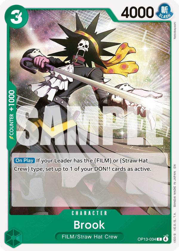 Brook OP13-034, the C printing from OP-13 of the One Piece Card Game