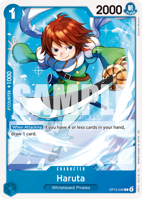 Haruta OP13-045, the C printing from OP-13 of the One Piece Card Game