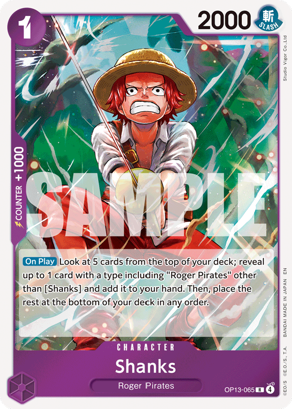 Shanks (065) OP13-065, the R printing from OP-13 of the One Piece Card Game