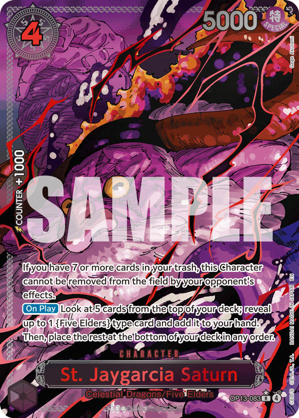 St. Jaygarcia Saturn OP13-083, the R printing from OP-13 of the One Piece Card Game