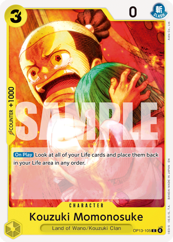 Kouzuki Momonosuke OP13-105, the C printing from OP-13 of the One Piece Card Game