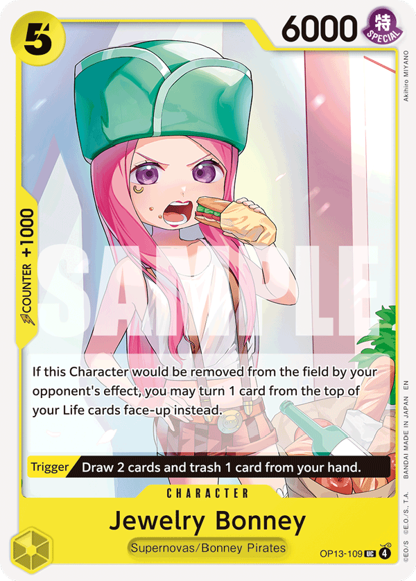 Jewelry Bonney (109) OP13-109, the UC printing from OP-13 of the One Piece Card Game