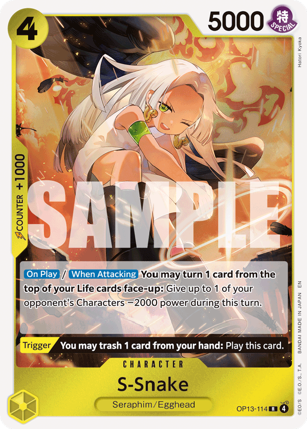 S-Snake OP13-114, the R printing from OP-13 of the One Piece Card Game