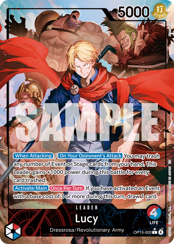 Lucy OP15-002, the L printing from OP-15 of the One Piece Card Game
