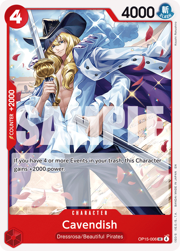 Cavendish OP15-006, the UC printing from OP-15 of the One Piece Card Game