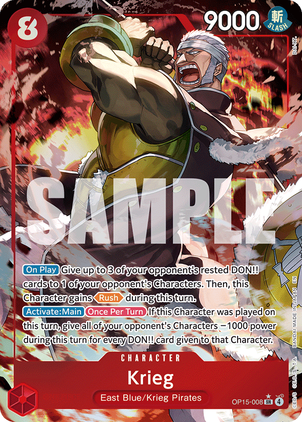 Krieg (OP15-008) OP15-008, the SR printing from OP-15 of the One Piece Card Game