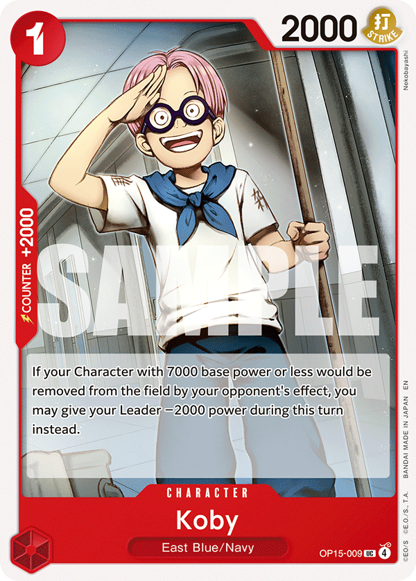 Koby OP15-009, the UC printing from OP-15 of the One Piece Card Game
