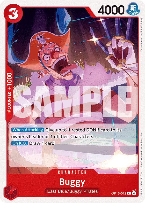 Buggy OP15-012, the C printing from OP-15 of the One Piece Card Game